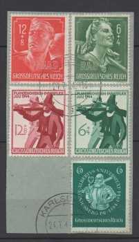 Michel Nr. 894 - 898, Arbeitsdienst, Albertus Uni, Landesschießen auf Briefstück.